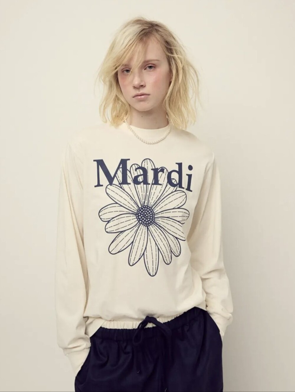 Mardi Mercredi Cream Graphic Long-Sleeve Tee
